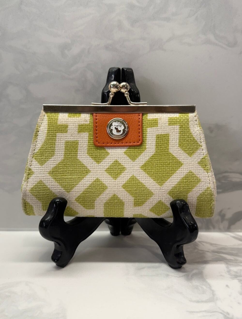 Spartina 449 Green Geometric Wallet Kiss Lock Coin Purse Clutch Canvas